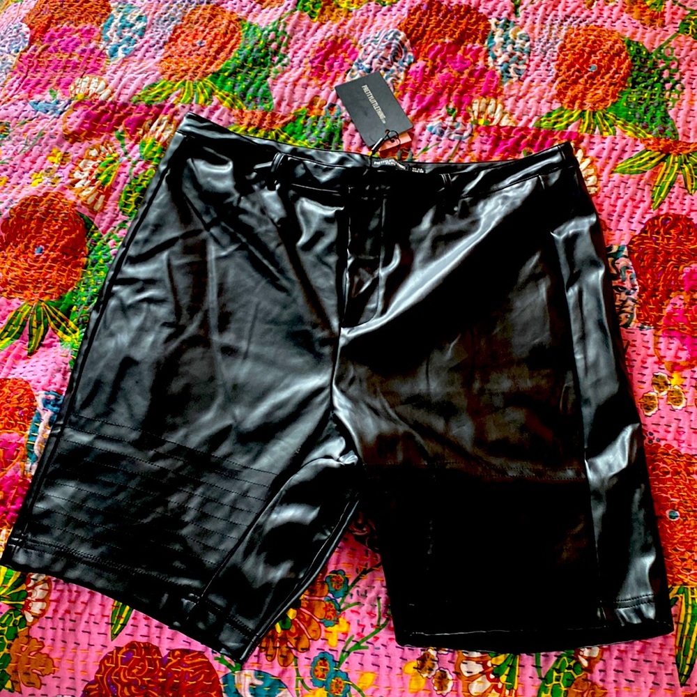 Faux Black Leather Bike Shorts US 18 UK 22
